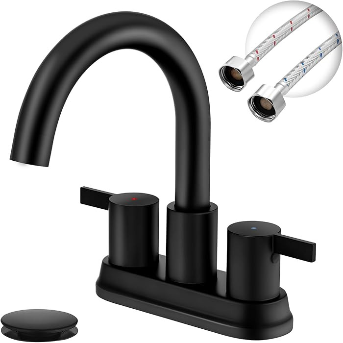 Two Handle 4 inch Black Bathroom Faucet, Bathroom Sink Faucet for 3 Holes with Pop-up Drain and 2... | Amazon (US)