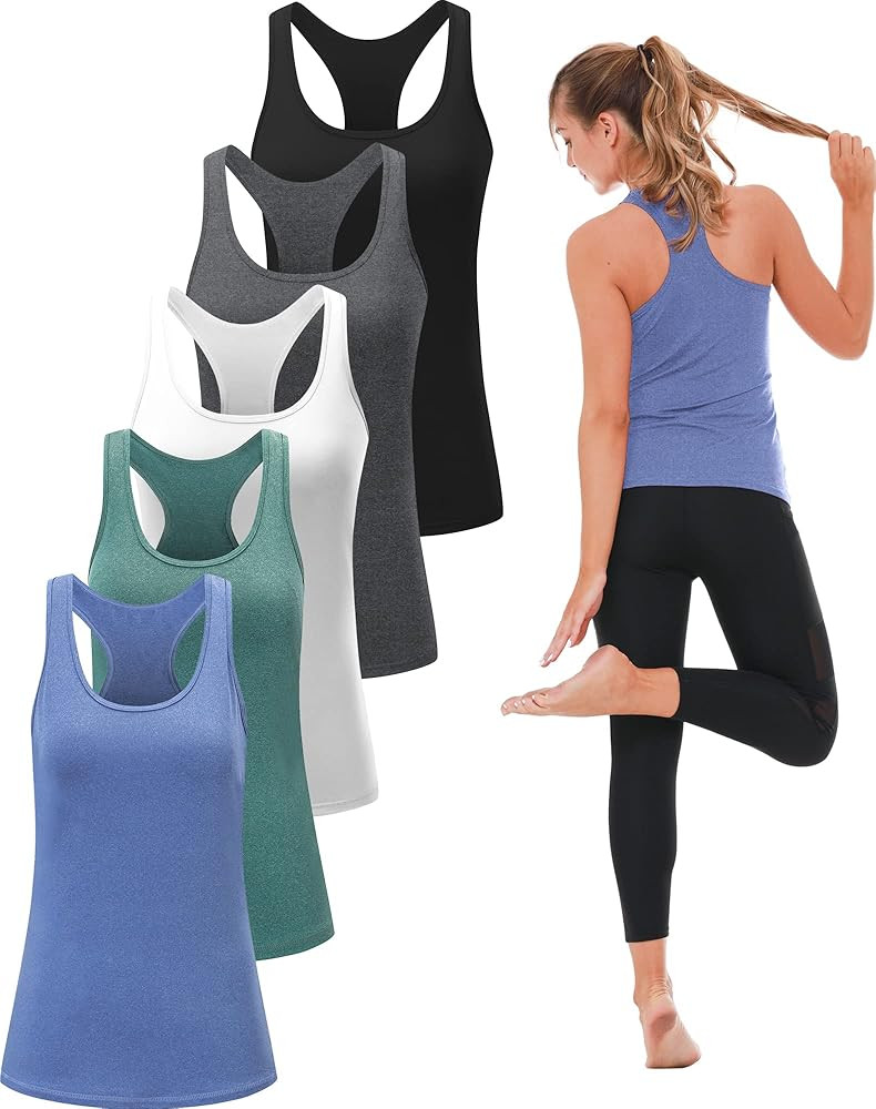 6, 5 or 3 Pack Workout Tank Tops for Women, Athletic Racerback Sports Tank Tops, Compression Slee... | Amazon (US)