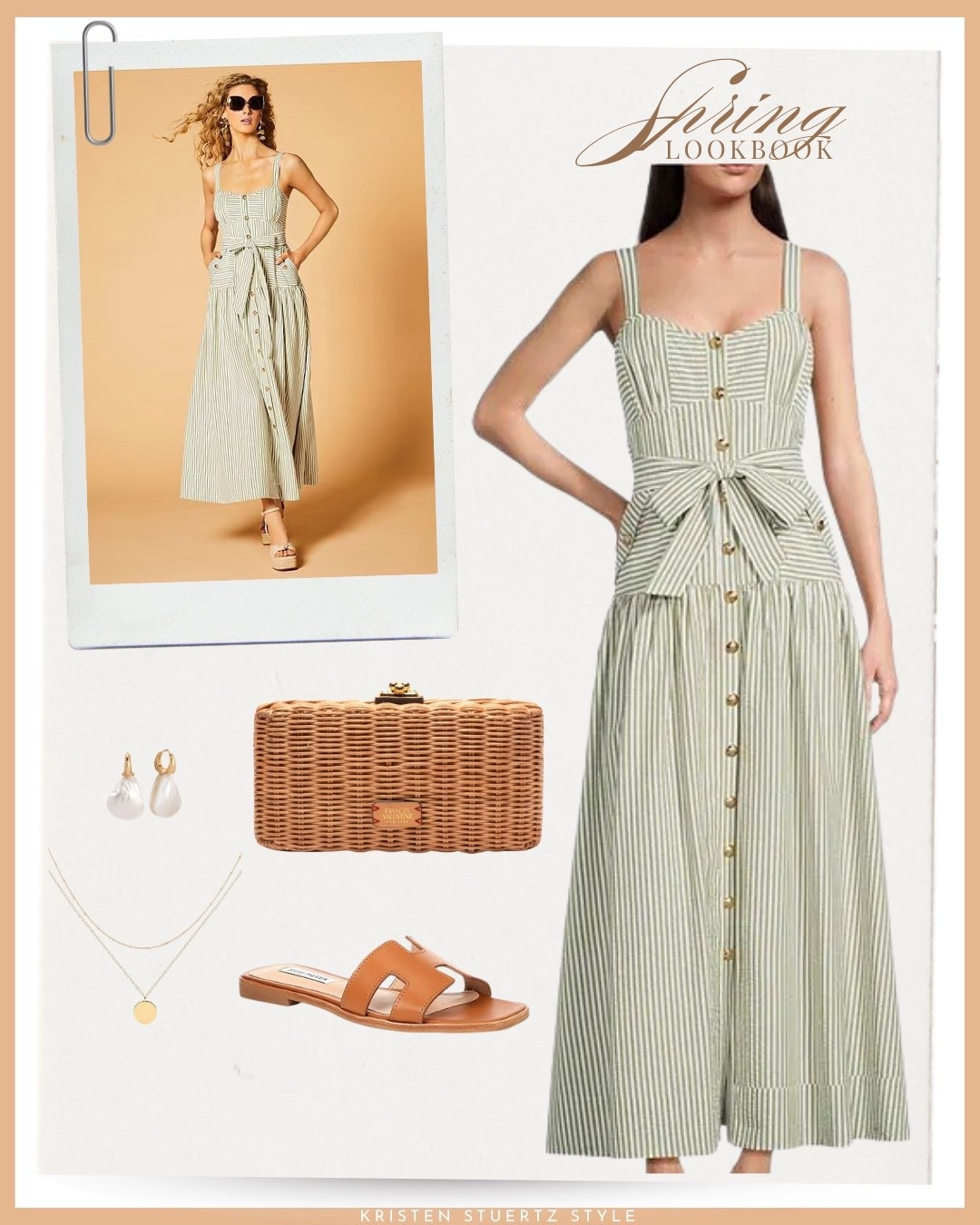 A midi dress outfit for spring, Easter, summer, date night, and more! 

This A loves A striped midi dress is paired with a Frances Valentine wicker clutch, Steve Madden flat sandals, and coordinating gold and pearl jewelry .

@ltk 
#date night outfits #spring outfits 2026 #spring dresses #easter dress women #vacation outfits beach #ltkshoecrush


#LTKTall #LTKOver40 #LTKootd