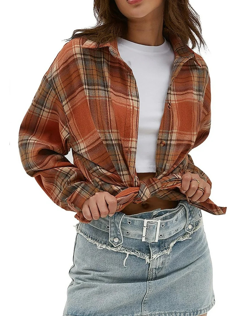 Fantaslook Plaid Flannel Shirts for Women Oversized Long Sleeve Button Down Shirts Blouses Tops | Walmart (US)