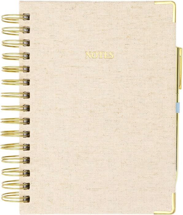 Lined Spiral Journal, Linen Hardcover Notebook with Matching Gold Gel Pen, 252 Pages, 8 in x 5 in... | Amazon (US)