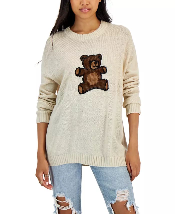 Just Polly Juniors' Teddy Bear Oversized Crewneck Sweater  & Reviews - Sweaters - Juniors - Macy'... | Macys (US)
