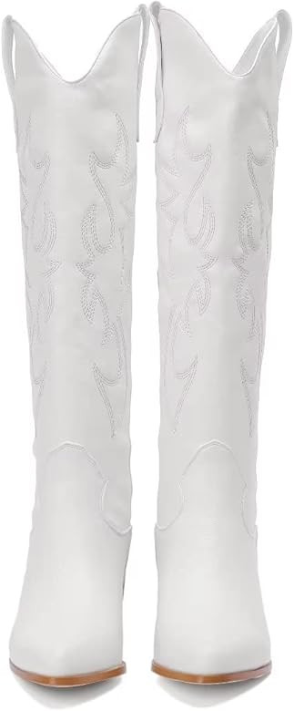 Women's Embroidered Western Cowboy Boots Knee High Medium Heel Chunky Heel Fashion Retro Classic Boo | Amazon (US)