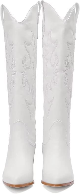 Women's Embroidered Western Cowboy Boots Knee High Medium Heel Chunky Heel Fashion Retro Classic Boo | Amazon (US)