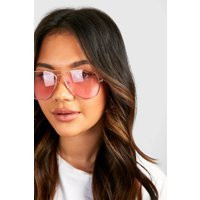 Womens Pink Lens Aviator Sunglasses - One Size | boohoo (US & Canada)