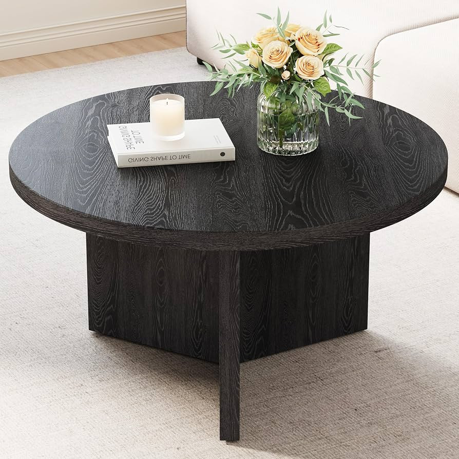 Luoxiao 31.5" Black Round Coffee Table Modern Circle Center Table for Living Room, Space-Saving W... | Amazon (US)