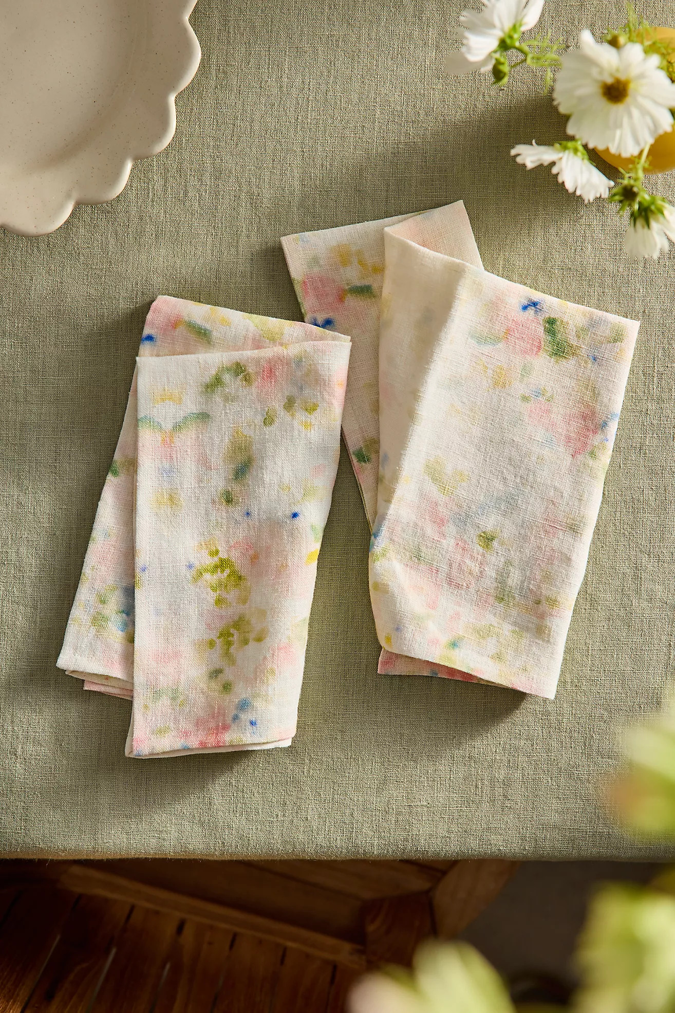 Watercolor Blooms Linen Napkins, Set of 2 | Anthropologie (US)