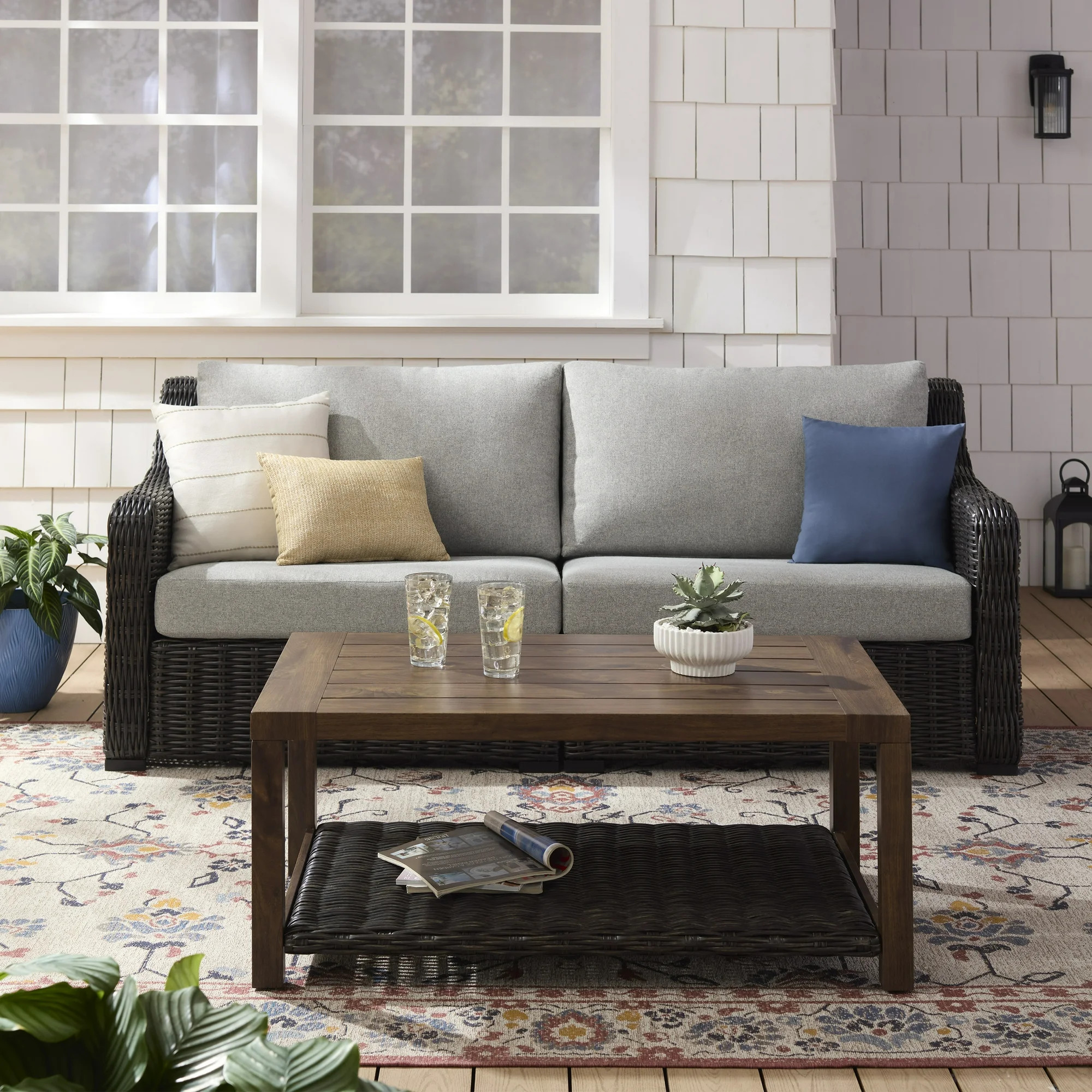 Better Homes & Gardens Bellamy 2-Piece Outdoor Wicker Sofa & Coffee Table Set, Dark Brown | Walmart (US)