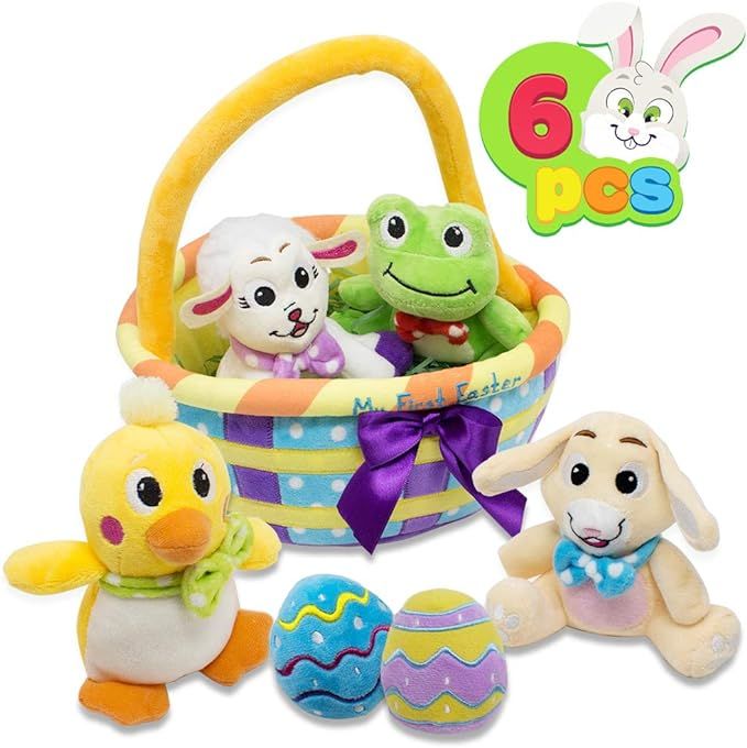 My First Easter Egg Basket Stuffed Plush Playset for Baby Kids Easter Theme Party Favor, Easter E... | Amazon (US)
