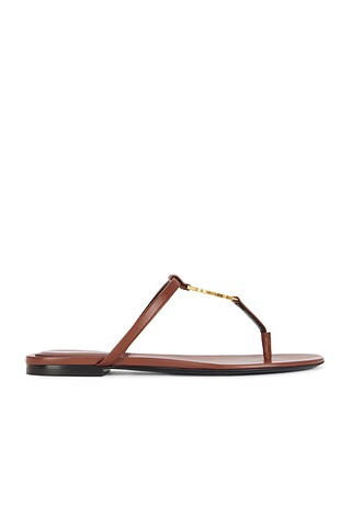 Saint Laurent Cassandra Flat Sandal in Brown | FWRD 