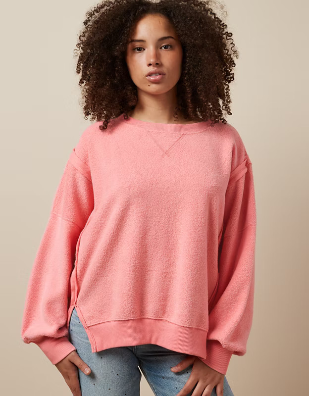 AE Oversized Big Hug Reverse Fleece Sweatshirt | American Eagle Outfitters (US & CA)