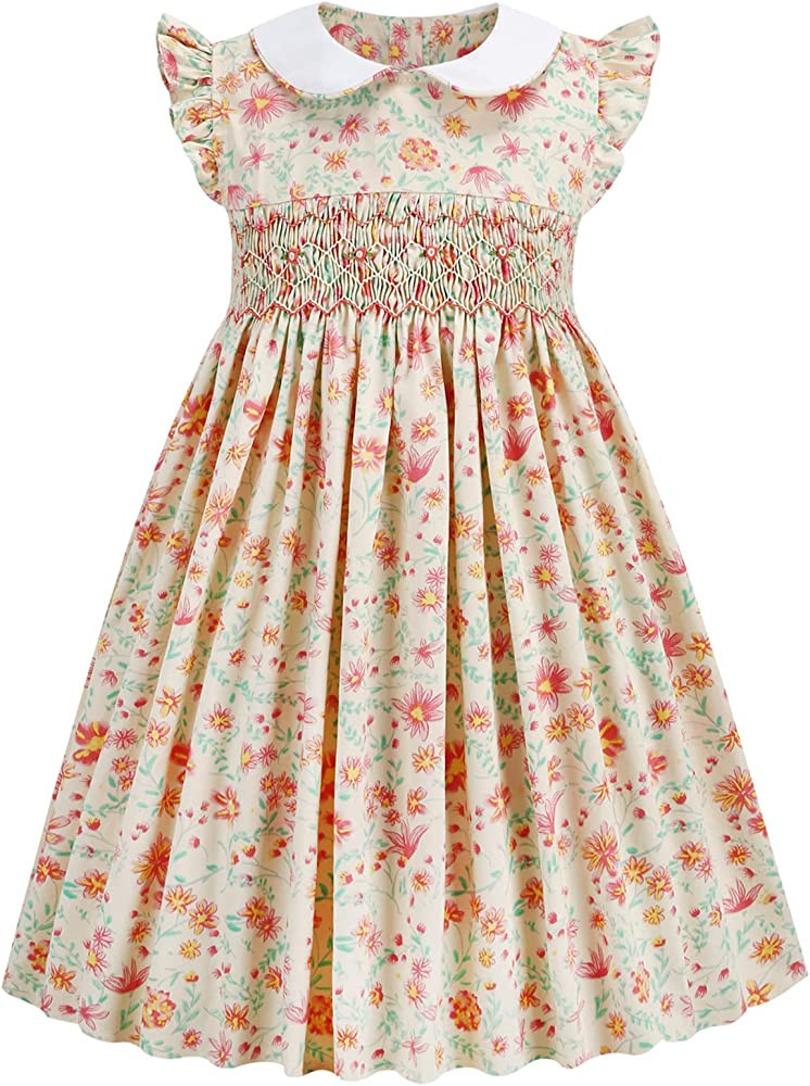 Girls Dresses Smocked Baby Girl Clothes Floral Toddler Dresses Spring Summer Peter Pan Collar Dre... | Amazon (US)