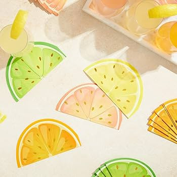 BLUE PANDA Citrus Fruit Birthday Party Decorations, Napkins with Gold Foil Details for Spring and... | Amazon (US)
