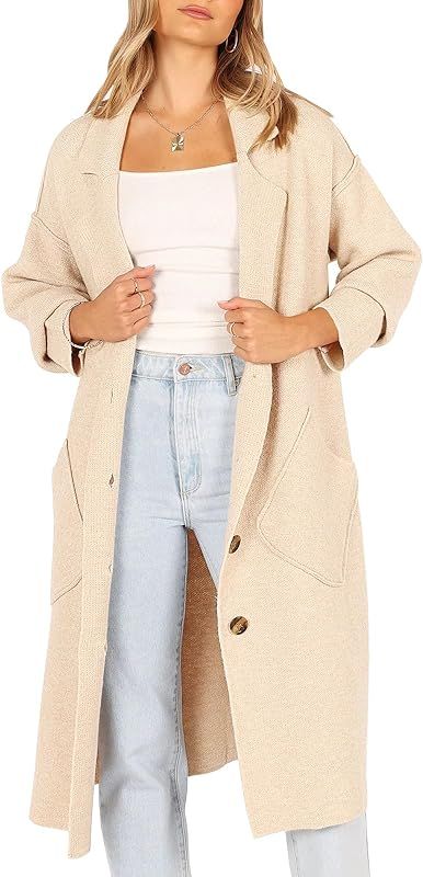 LILLUSORY Women's Long Knit Casual Cardigan Sweaters Oversized Dressy Jackets Fall Button Up Coat... | Amazon (US)