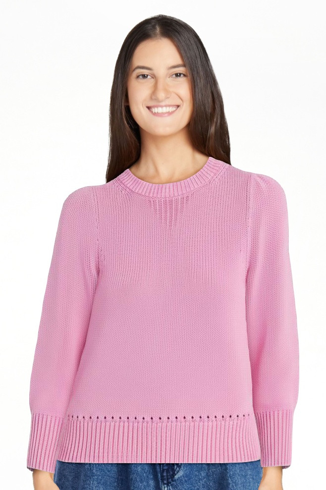 Scoop Women’s Acid Wash Cotton Sweater with Long Puff Sleeves, Midweight, Sizes XS-XXL | Walmart (US)