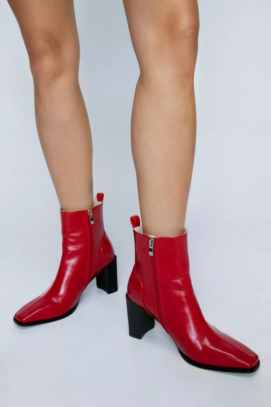 Square Toe Faux Leather Ankle Boots | Nasty Gal (US)
