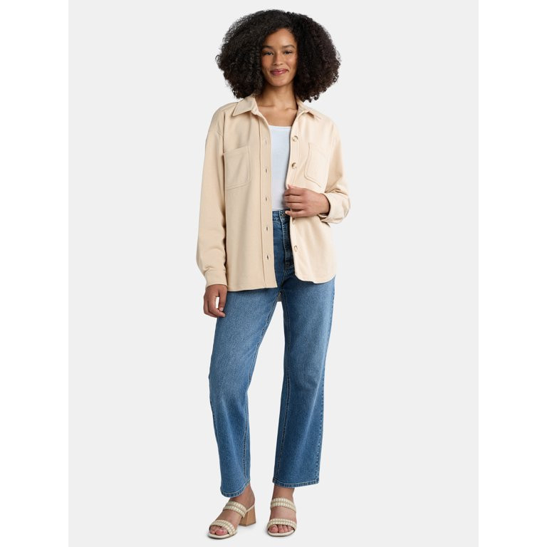 Time and Tru Women’s Knit Shacket with Long Sleeves, Sizes XS-XXXL | Walmart (US)