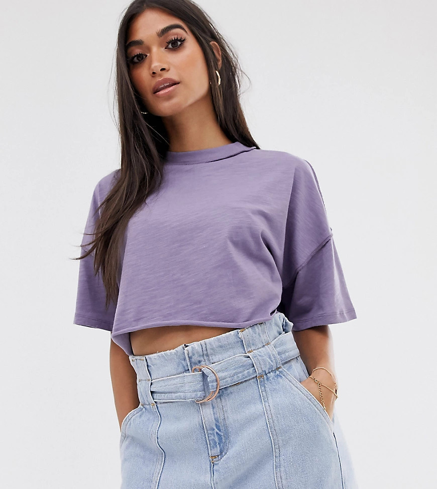 ASOS DESIGN Petite boxy crop t-shirt with exposed seams in lilac-Purple | ASOS (Global)
