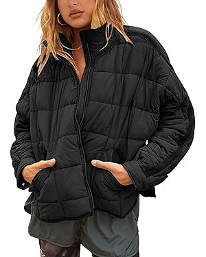 Bianstore Women's Oversized Splice Quilted Lightweight Puffer Jacket Casual Padded Coat | Amazon (US)