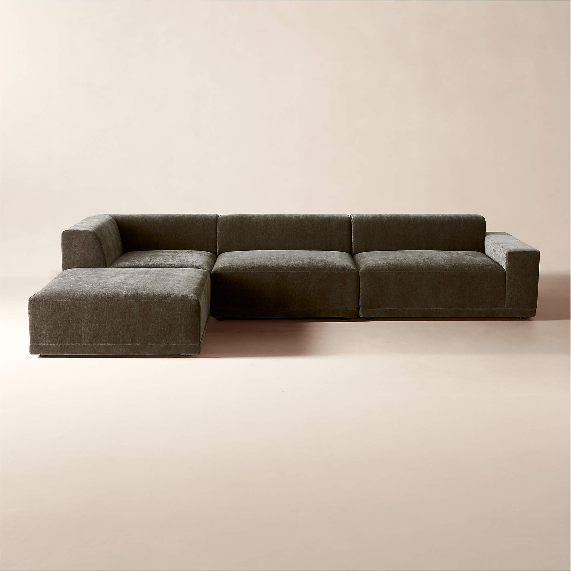 Faible 4-Piece Grey Performance Velvet Deep Depth Sectional Sofa with Right-Arm + Reviews | CB2 | CB2