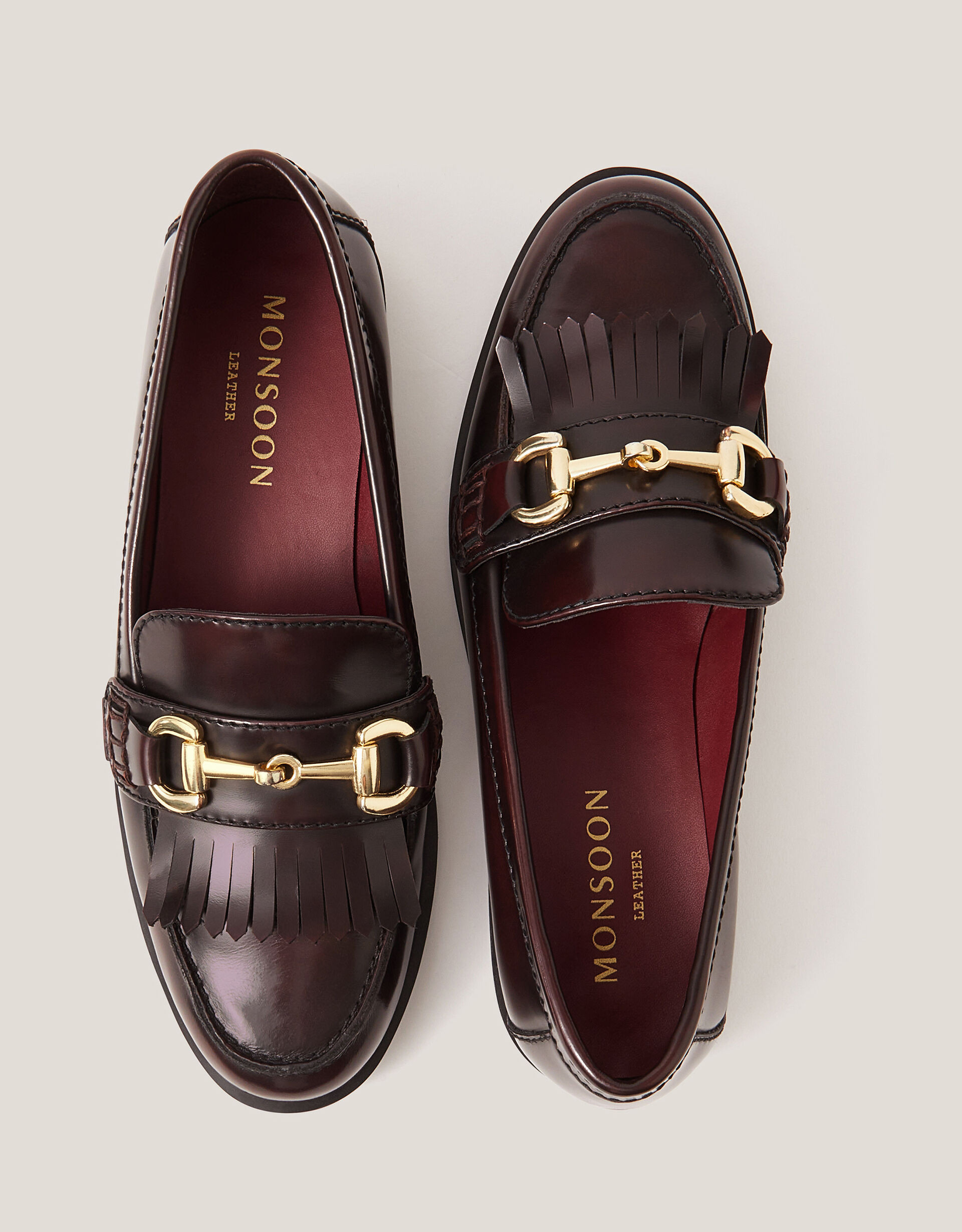 Britt Fringe Leather Loafers Red | Monsoon (UK)