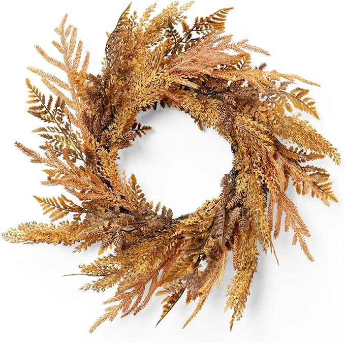 Fall Wreath 16inch, Autumn Fall Door Wreaths with Orange Pine Needle, Light Brown Pinecone,Yellow... | Amazon (US)