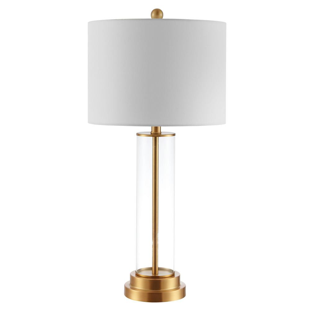 Safavieh Cassian 26 in. Clear Table Lamp with White Shade | The Home Depot