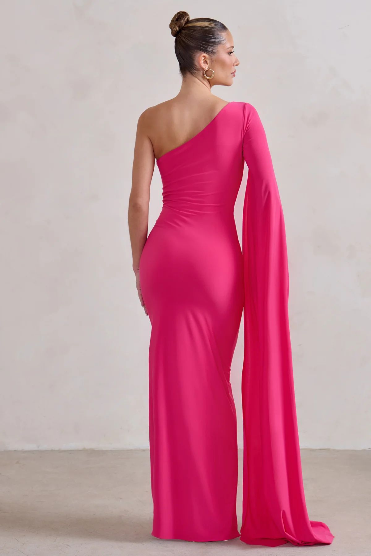 Romi | Hot Pink One Shoulder Twist Design Maxi Dress | Club L London