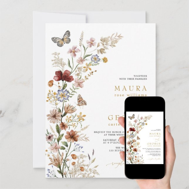 Rustic Boho Garden Flowers Wedding Invitation | Zazzle | Zazzle