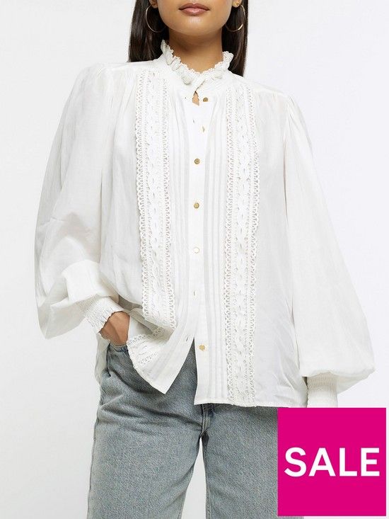 High Neck Blouse - Off White | Very (UK)