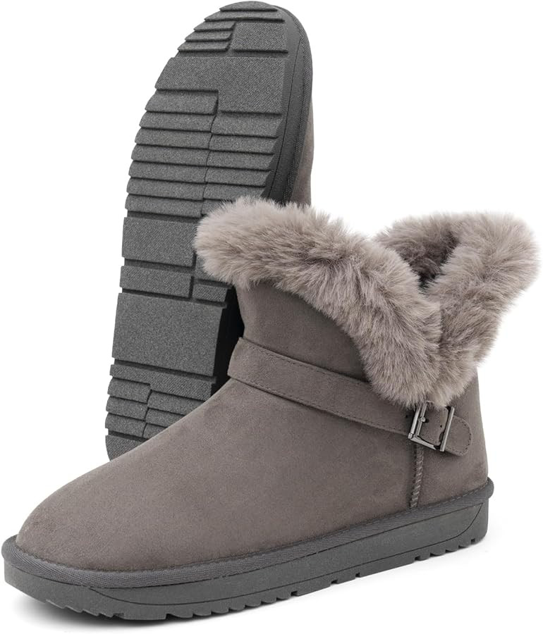 Women's Slip On Winter Boots - Warm Fur Lined Ankle Booties - Comfortable Short Fuzzy Boots Black... | Amazon (US)