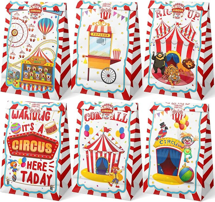 HaPiBiDesign Circus Party Favor Bags - 24 Pcs Carnival Party Candy Bags with Stickers - Carnival ... | Amazon (US)
