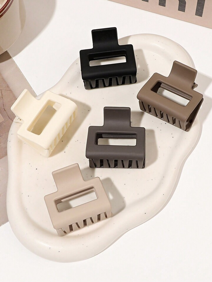 5pcs Brown Set Matte Square Hair Claw Clip For High Ponytail, 4cm Casual | SHEIN
