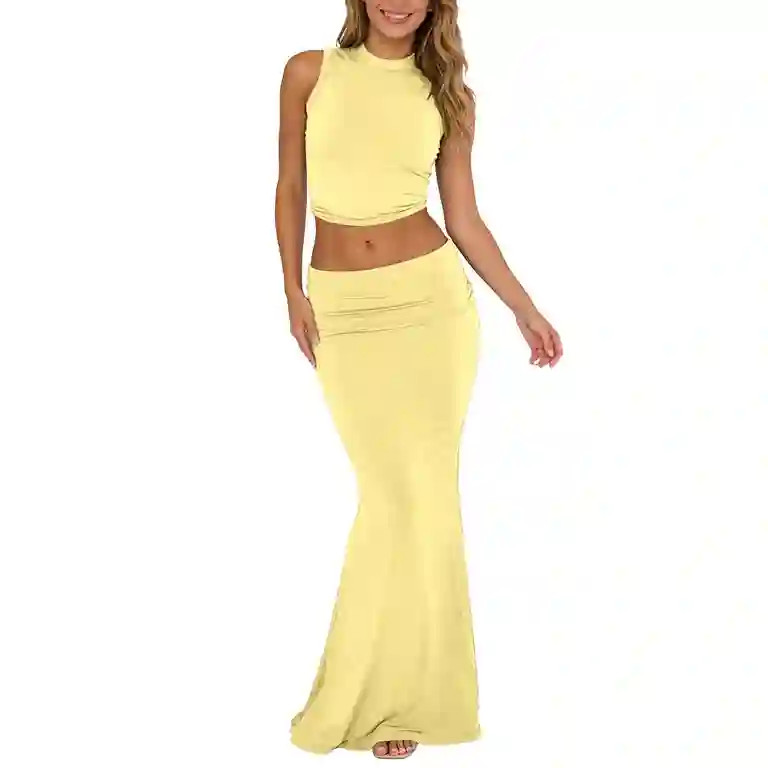 DHFJKG Summer 2 Piece Outfits Women Maxi Skirt Sets Slim Fit Sleeveless Crop Tank Top And Long Bo... | Walmart (US)