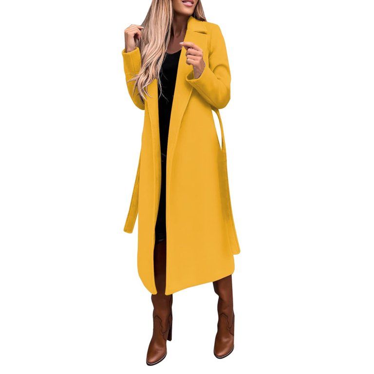 Bescita Women's Faux Wool Trench Coat Long Sleeve Lapel Jacket Ladies Winter Slim Long Belted Ove... | Walmart (US)