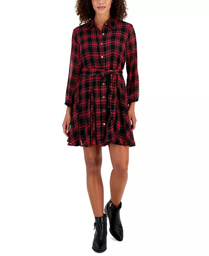 Tommy Hilfiger Women's Tartan Belted Plaid Shirt Dress - Macy's | Macy's