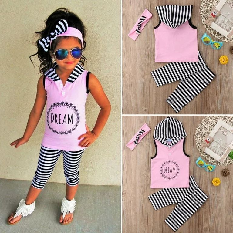 Toddler Kids Girls Summer Outfits Clothes Sleeveless Hoodies Tops+Pants Headband 3PCS Set 1-6Y | Walmart (US)