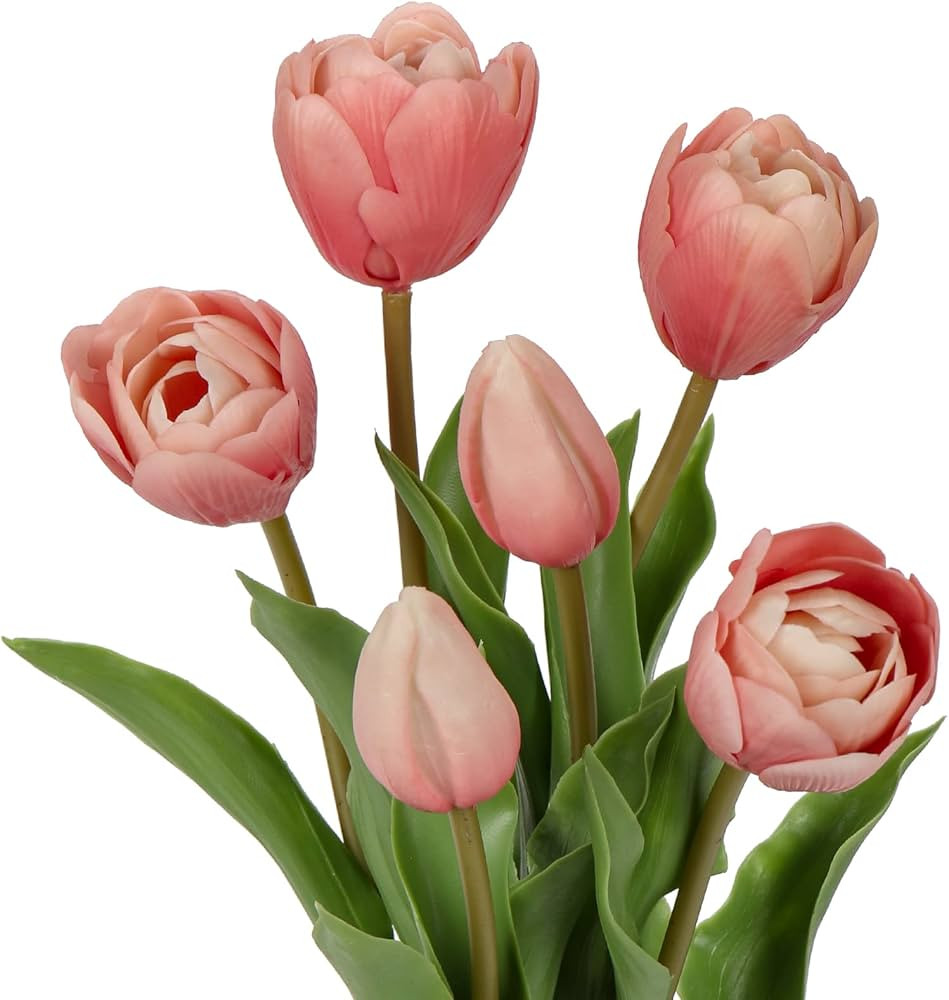 DILATATA 6 Pcs Artificial Tulips Flowers Pink Real Touch Fake Latex Tulips Flowers for Mother's D... | Amazon (US)