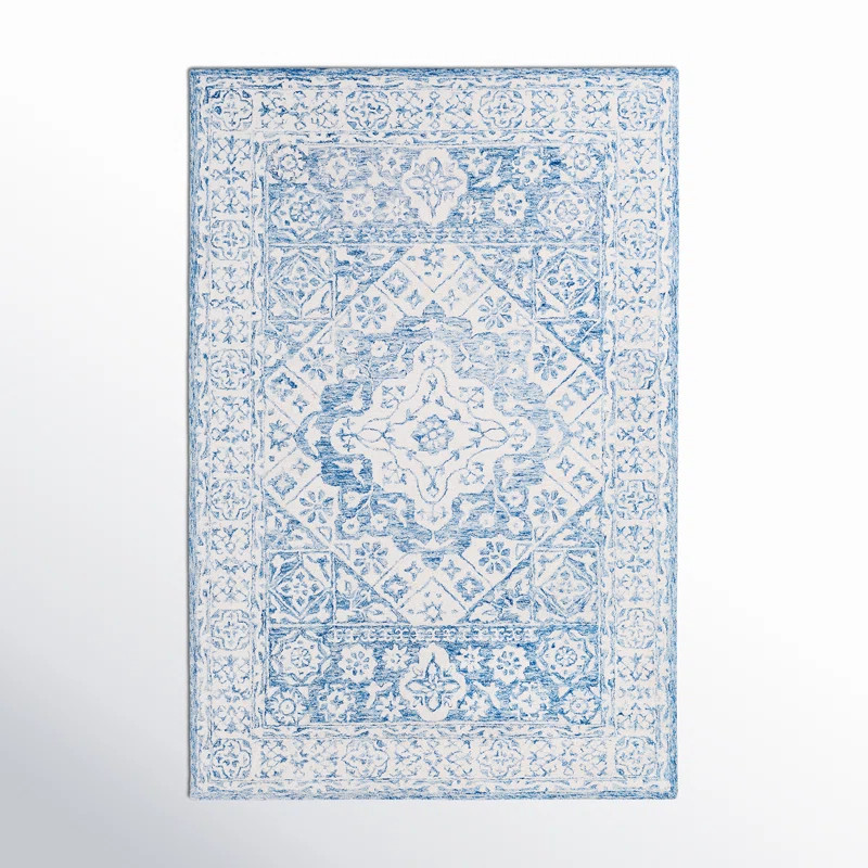 Clarktown Oriental Handmade Tufted Wool Pale Blue/Ivory Area Rug | Wayfair North America