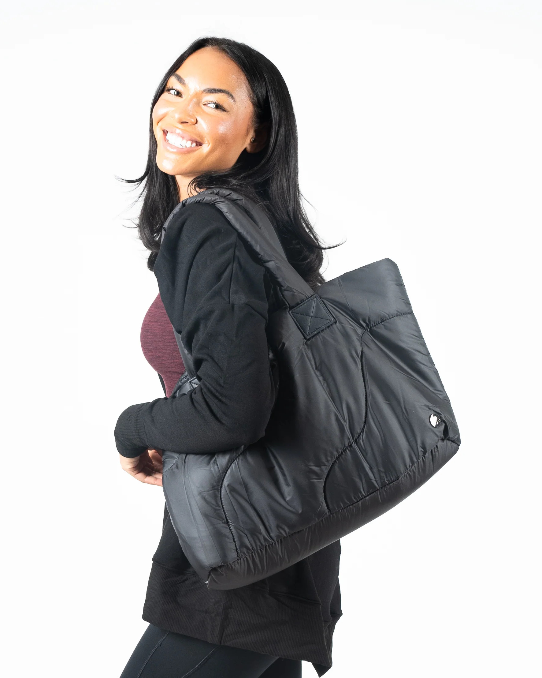 Desk To Dumbell Puffer Tote Bag - Black | Senita Athletics