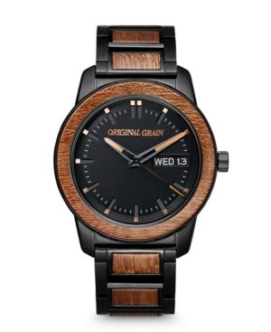 Original Grain Men's Sapele Wood Paired with Black Stainless Steel Bracelet Watch 42mm | Macys (US)