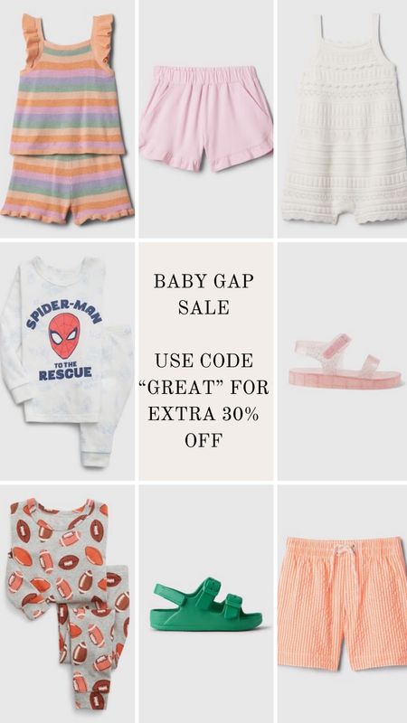 Baby gap sale! Use code GREAT for an extra 30% off. These are the cutest toddler clothes, I got 3T for pierce & 5t for payson! 

#LTKbaby #LTKSpringSale #LTKkids