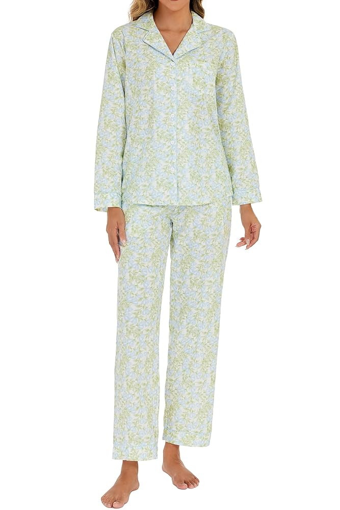 LUBOT 100% Cotton Pajamas for Women 2 Piece PJ Set Woven Poplin Ladies Button Down Long Short Sle... | Amazon (US)