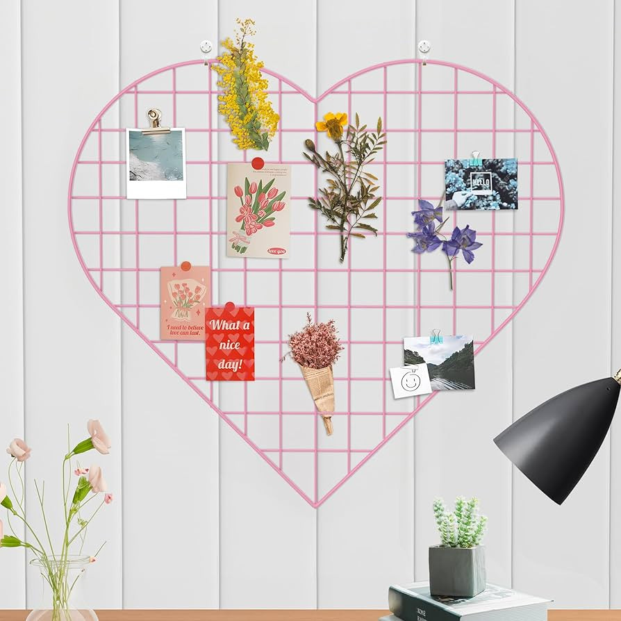Grid Photo Wall Panels - 22.4"x20.4" Heart Shape Iron Rack Art Wire Board, Wall Grid Organizer, D... | Amazon (US)