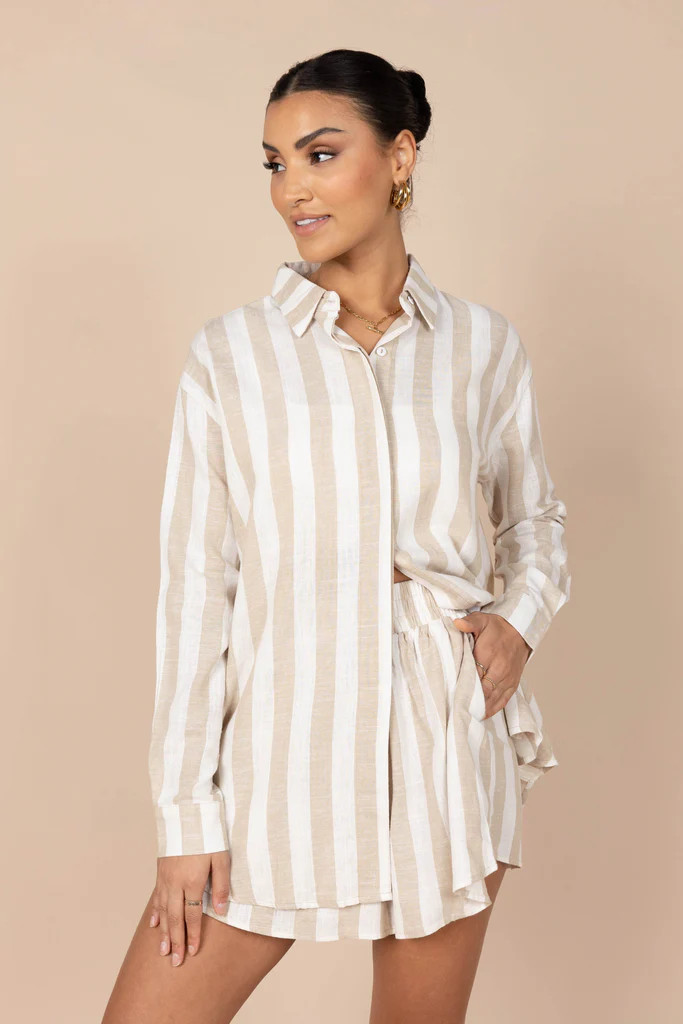 Boyfriend Shirt - Beige Stripe | Petal & Pup (US)