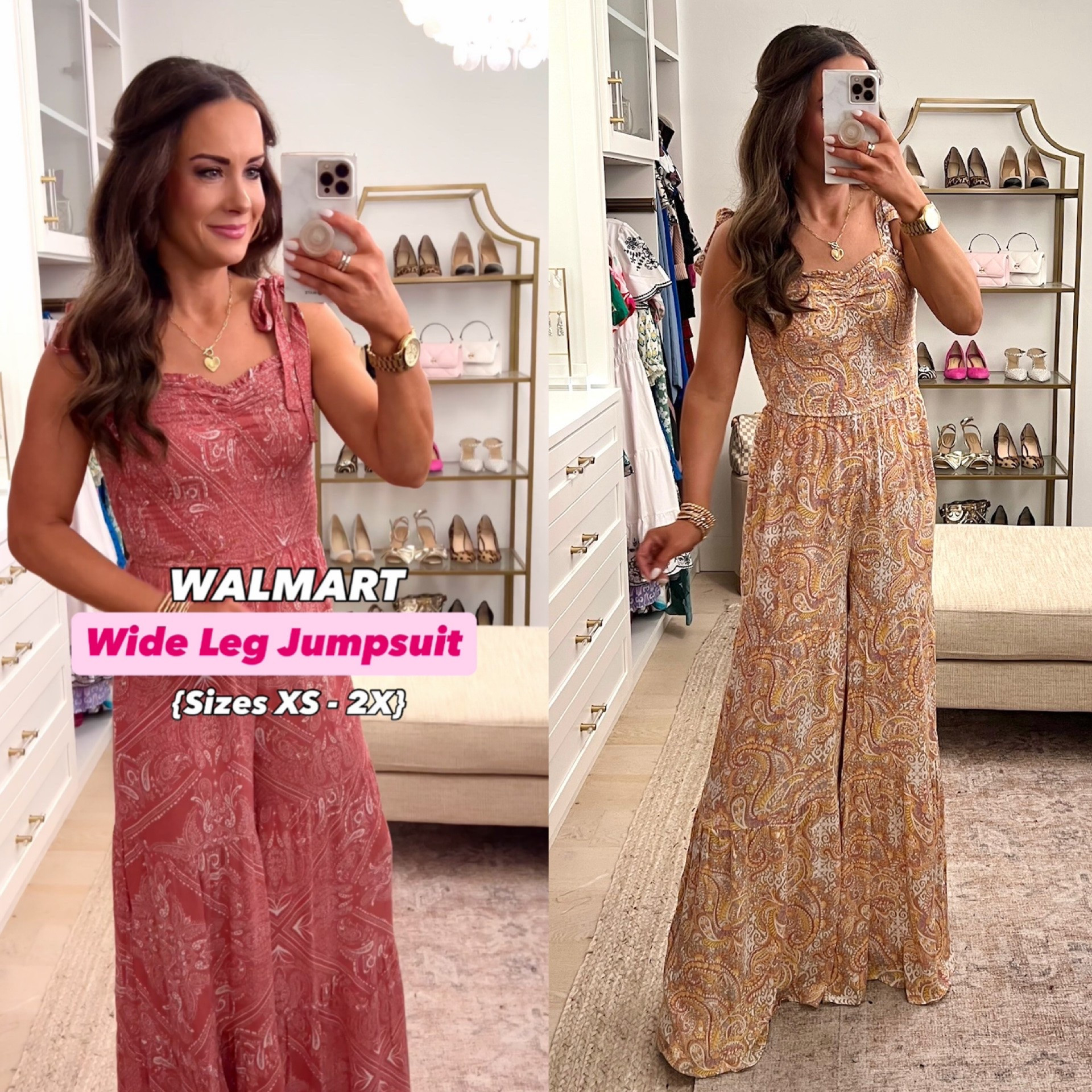 Cutest new wide leg jumpsuit from Walmart! Scroll to shop! Wearing size S. Follow us for more!
