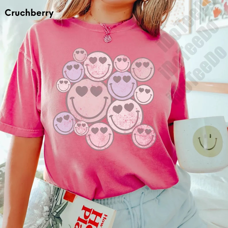Comfort Colors® Retro Smiley Faces Shirt,retro Valentine's T-shirt, Retro Love Shirt,love T-shir... | Etsy (US)