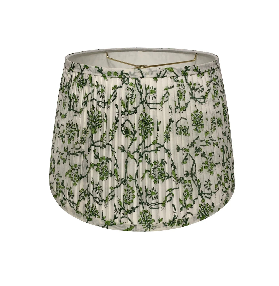 Pleated Lampshade Green Lamp Shade Floral Pleated Sconce Chandelier Shade gathered Lamp Shade Wit... | Etsy (US)