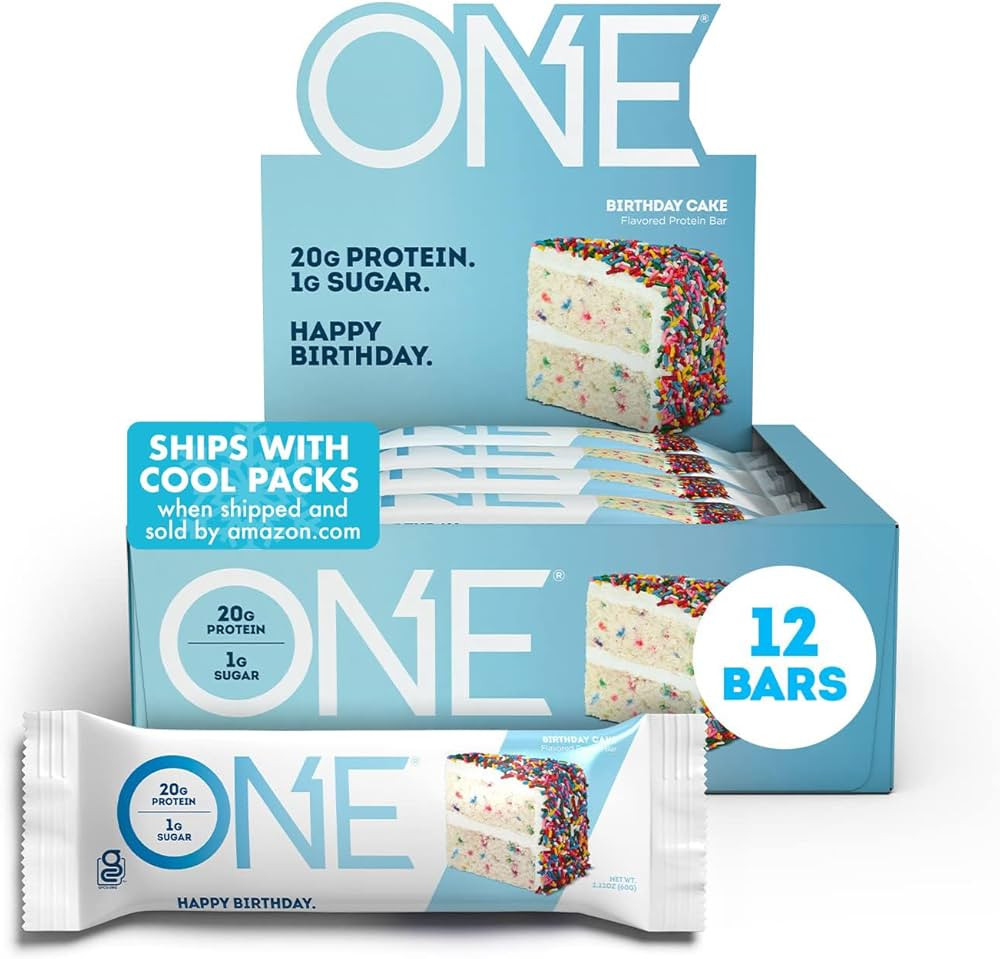 ONE Protein Bars, Birthday Cake, Gluten Free Protein Bars with 20g Protein and 1g Sugar, Pantry S... | Amazon (US)