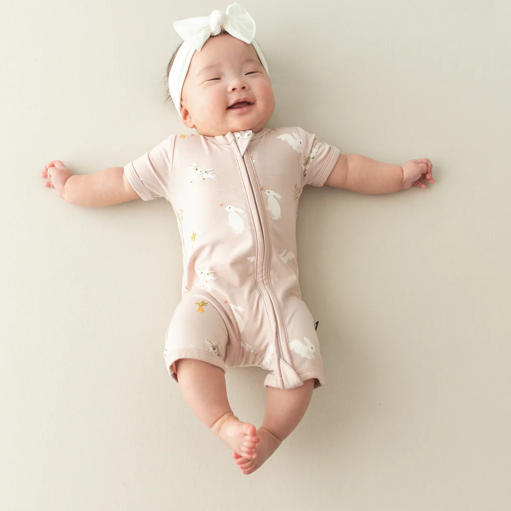 Zipper Shortall Romper in Blush Rabbit | Kyte BABY